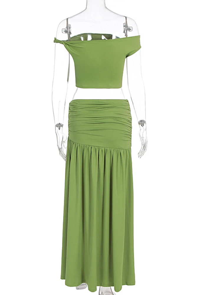 two piece green dress Olive Green Two-Piece Corset and Beaded Skirt Evening Set Custom Color / Floor Length / US6