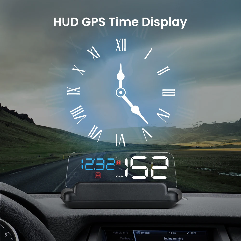 T900 GPS HUD Universal Mirror 5 Inch Head Up Display Digital Speedometer Speed Projector Security Alarm Water Temp Voltage