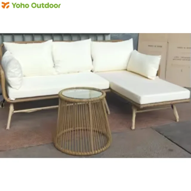 

Modern Wicker Outdoor L-Shaped Sofa Set Iron Material for Dining Courtyard Hotel Park Apartment Gym Villa Use