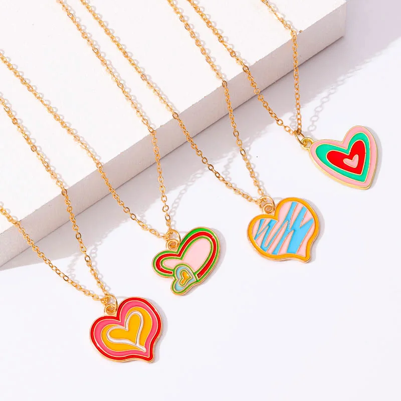 Sweet Candy Color Enamel Heart Pendant Necklace Cute New Y2k Necklace Accessories For Women Girls Party Jewelry Gifts