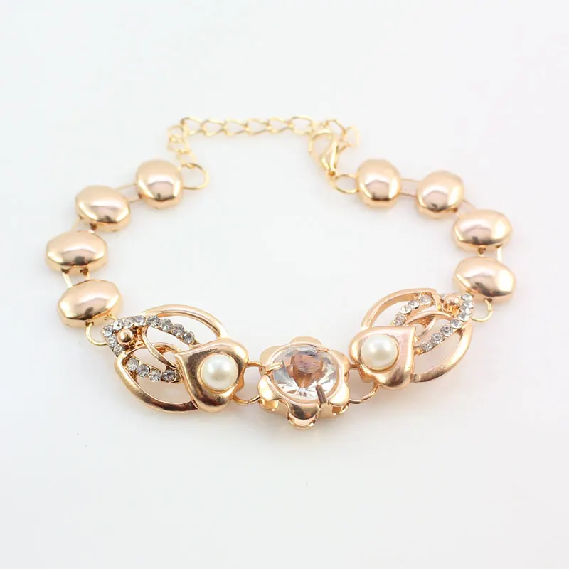 Gold Color Imitation Pearl Wedding Costume Necklace Earrings Sets Fashion Romantic Clear Crystal Women Party Gift Jewelry Sets