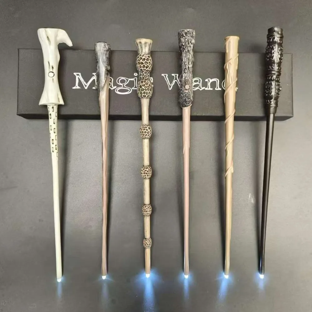 Varita luminosa con batería de Harry Potter, accesorios de disfraz para juegos de rol, accesorios mágicos para fiestas de cumpleaños y juguetes con cajas de regalo.