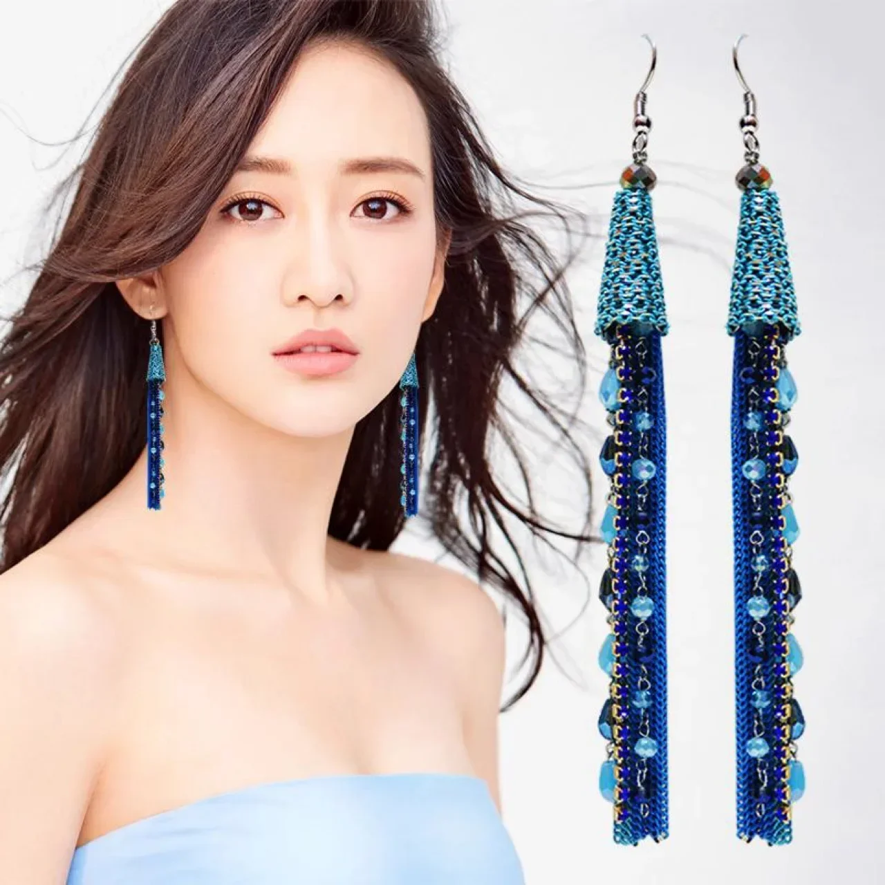 

S925 Bohemian Ethnic Exaggerated Long Tassel Earrings Fashionable Trendy Beads Earring for Women