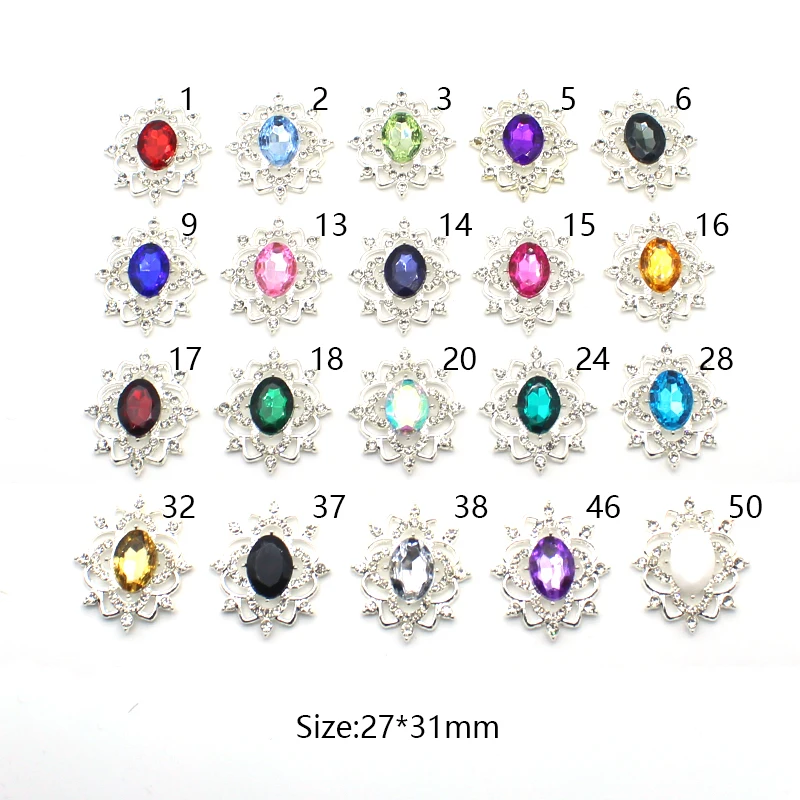 New10Pcs 27 * 37mm Elliptical Alloy Rhinestone Flower Disc Jewelry Diy Wedding Dress Hair Accessories Bow Decorative Accessories