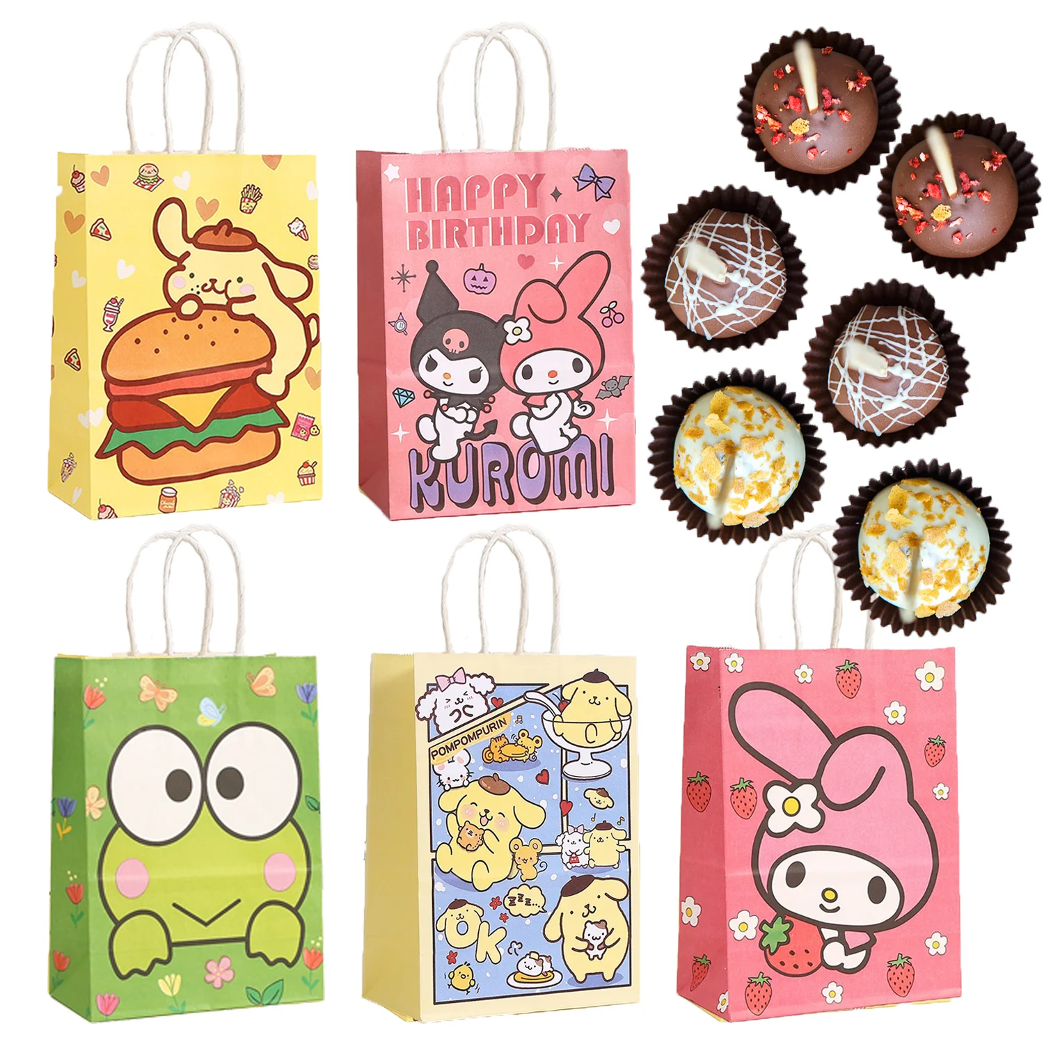 

Hello Kitty kraft Paper tote bag Birthday Decor Cinnamoroll Candy Bag Kuromi Goody Biscuit Package Girls Favors Christmas Gift