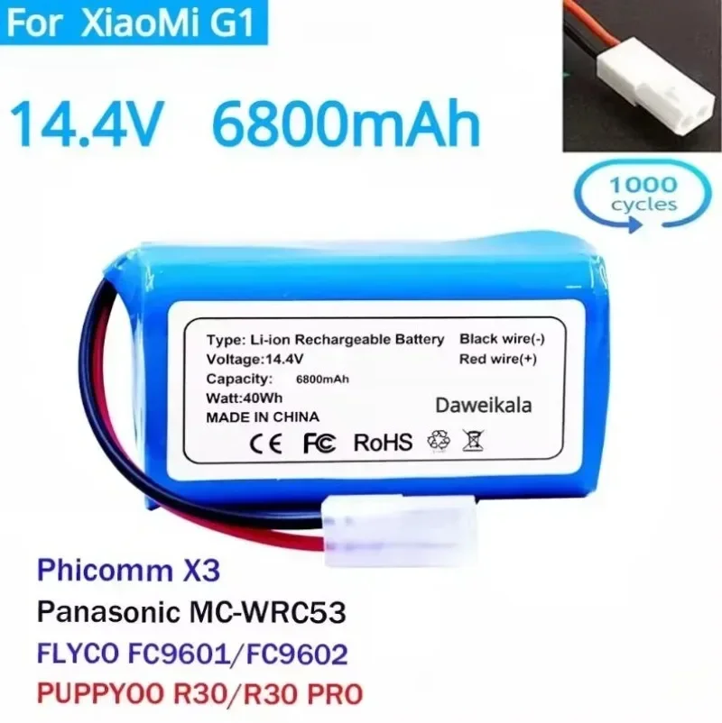 

New 4S1P 14.4V 6800mAh Li-ion Battery Pack,For XIAOMI MIJIA Mi Robot Vacuum-Mop Essential G1 MJSTG1, SKV4136GL H18650CH R30 R35