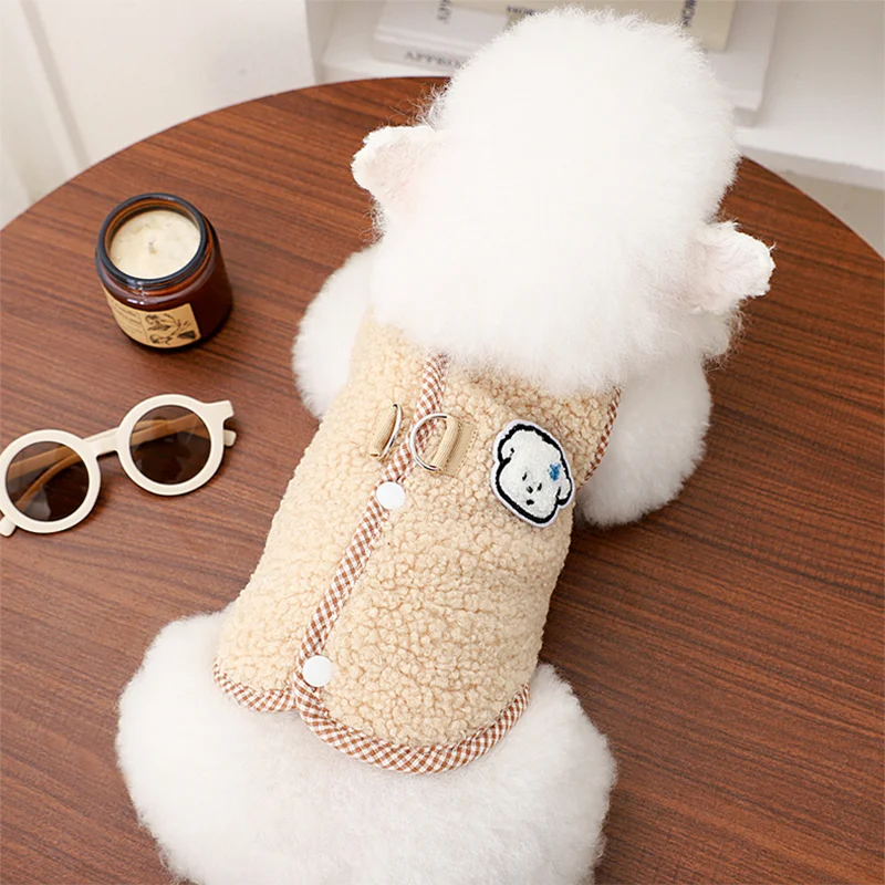 

Bichon Clothes With Traction Loop Cotton Coat Schnauzer Winter Warm Clothes Teddy Puppy Winter Padded Solid Color Waistcoat