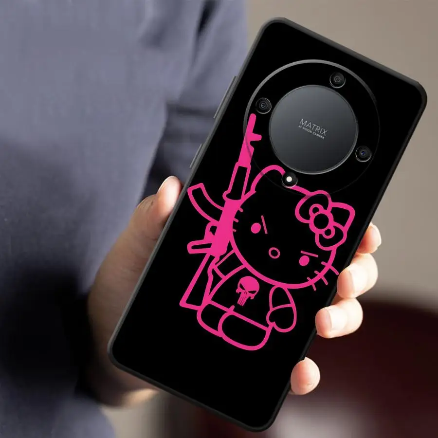 Funda de teléfono suave negra de Hello Kitty de dibujos animados para Honor Magic5Lite X6 70 8X X7 X9a 90 200 400 Lite X5b X8