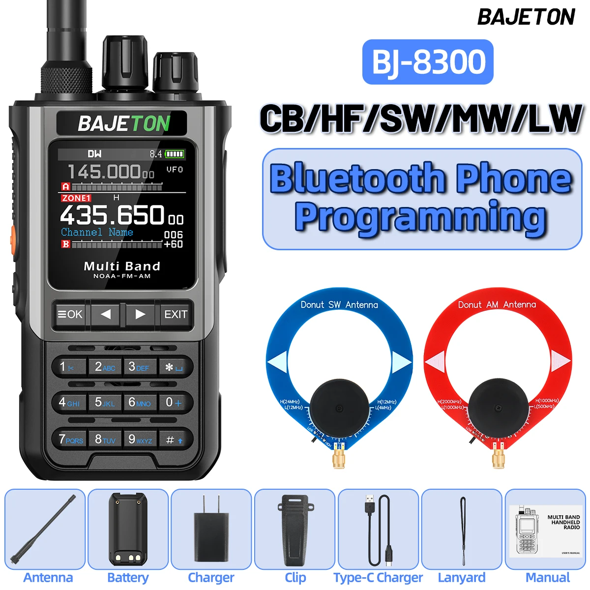 BAJETON BJ-8300 Ham Radio SW AM SSB CB Amateur Draadloze Bluetooth Telefoon Programmering Walkie Talkie NOAA Handheld Two Way Radio