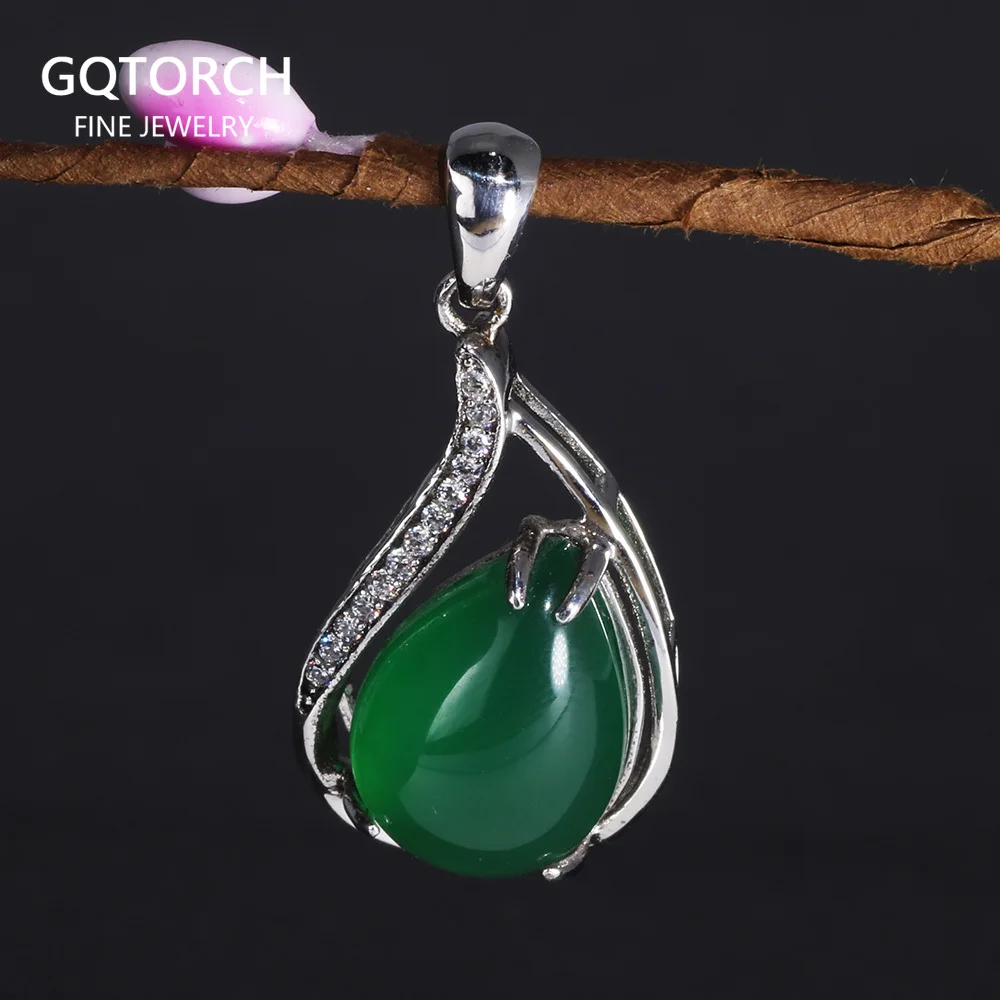 

Semi-Precious Stone Jade Quartz Pendant Genuine Sterling Silver 925 For Women Antique Retro Women Accessories