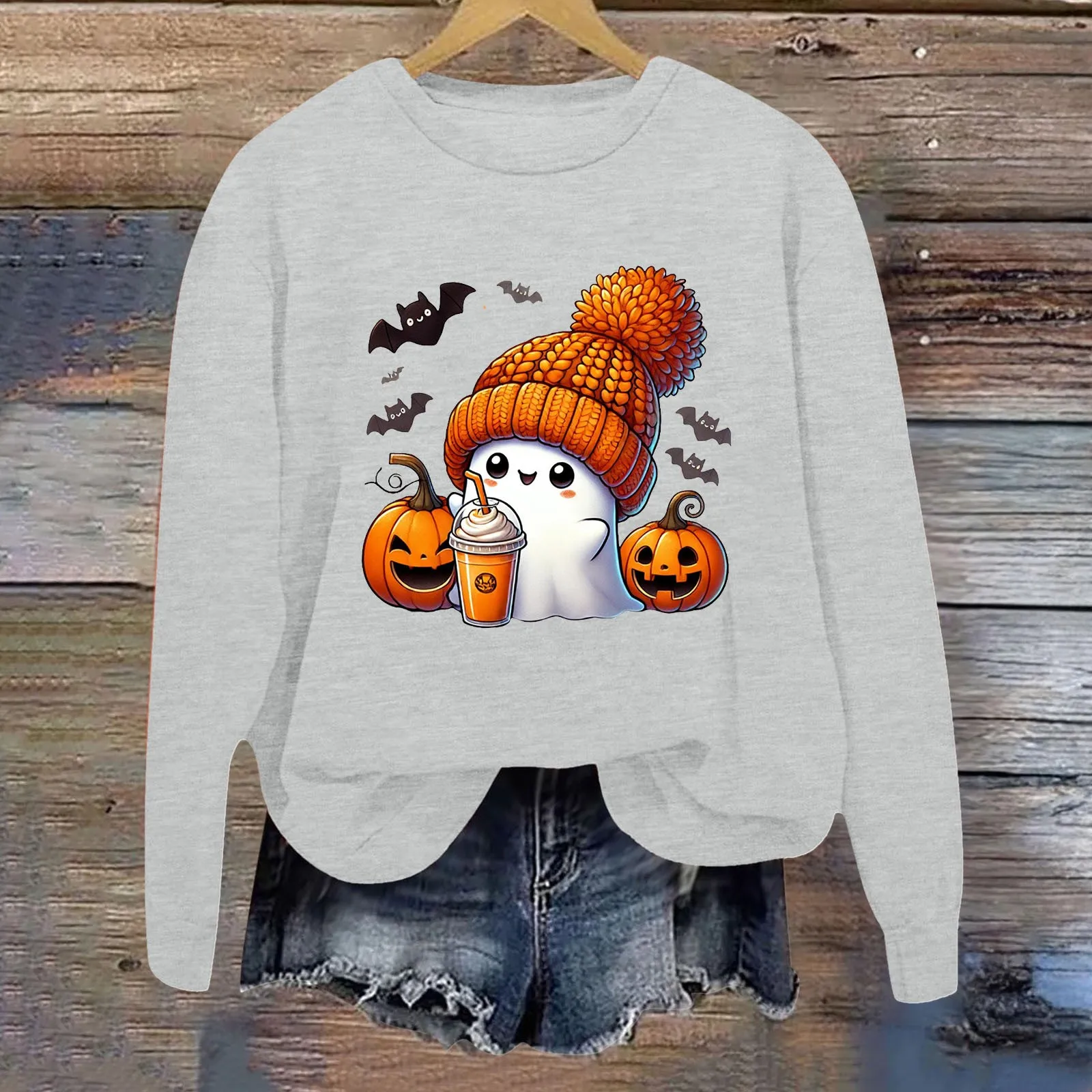 Happy Halloween Print Hoodies Women Summer Casual Sweatshirts Spooky Season Sweatshirts Halloween Pumpkins Ghost Halloween Gifts