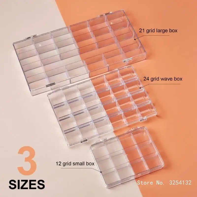 12/21/24 Grids Clear Storage Box Nails Rhinestones Storage Container Storage Case Jewelry Container for Nail Display