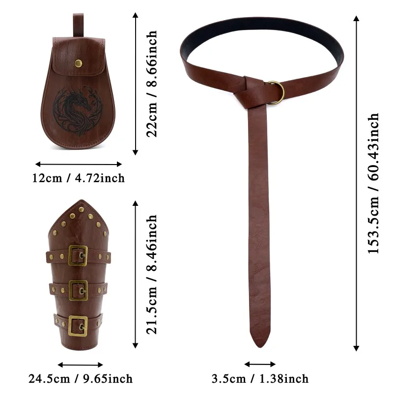 Męski zestaw kostiumów renesansowych, średniowieczny ochraniacz na ramię, torba na pas wikingów na Halloween, akcesoria do odgrywania ról LARP