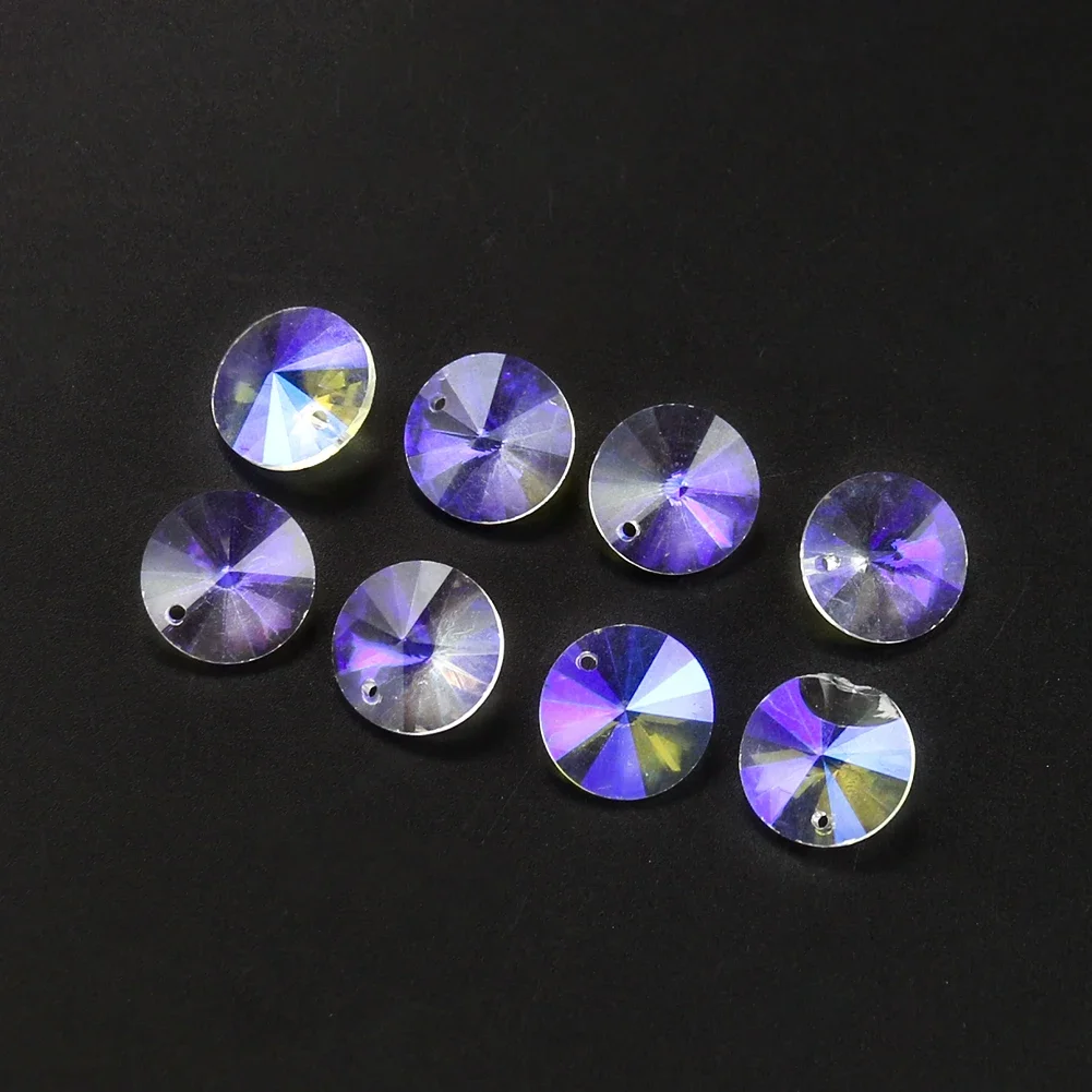 10PCS Aurora Borealis Polished Crystal Beads Round Faceted Prism Glass Spacer Chandelier Lamp Suncatcher Curtain DIY Decor