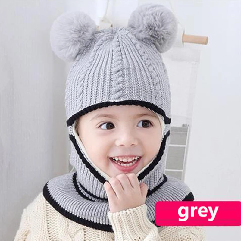 Beanies Baby Ring Hat Pompom Winter Children Hats Knitted Cute Cap for Baby Girls Boys Warm Fleece Lining Earflap Caps for Kids