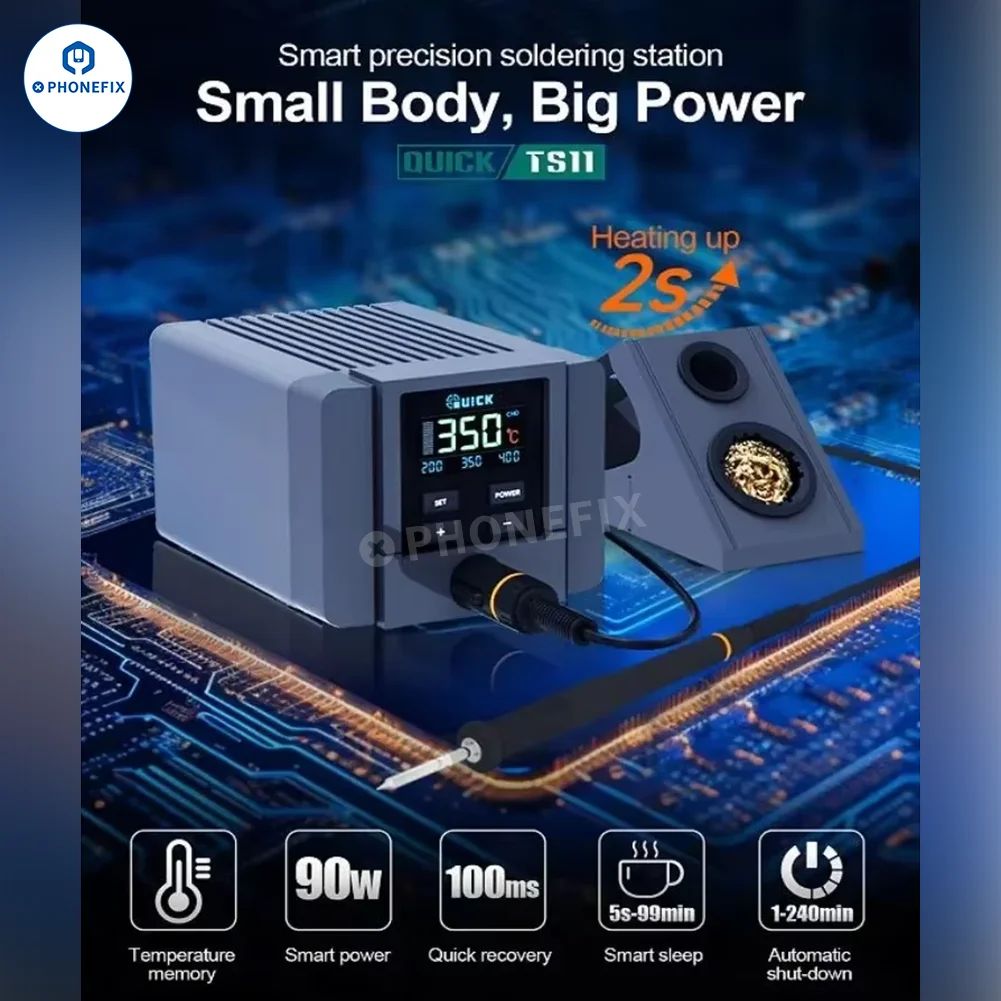 Stazione di saldatura originale QUICK TS11 90W Riscaldamento 2s con display digitale intelligente per la riparazione di saldatura PCB del telefono