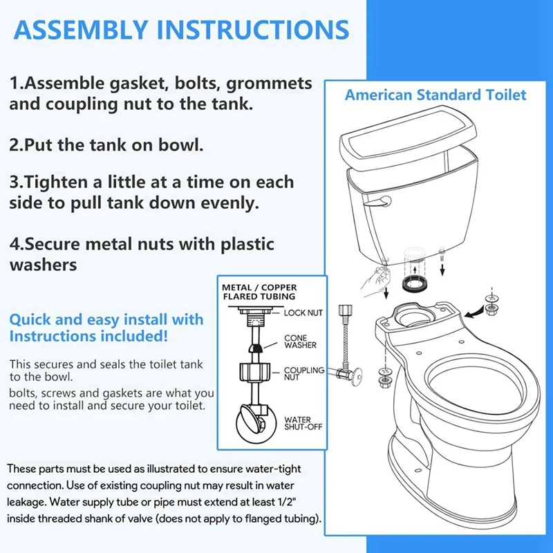 3 Inch Toilet Tank Replacement Parts Kit, Compatible With American Standard AS738756-0070A Toilet Tank To Bowl Gasket