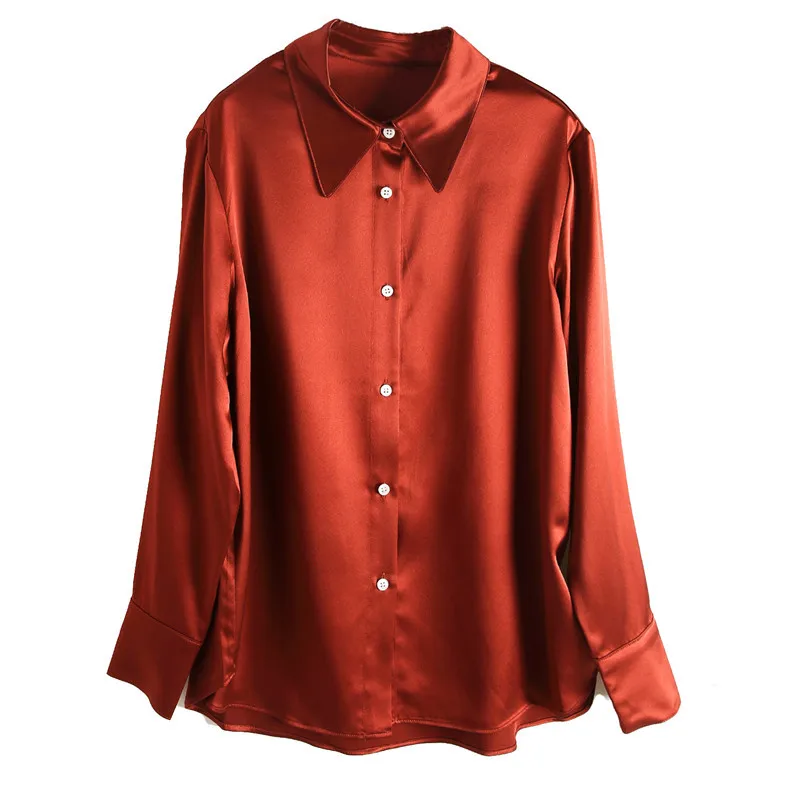 40MM Heavy Silk Blouse Women\'s Silk Satin Shirt Long-sleeved Blouse Heavy Mulberry Silk Shirt Drape Red Shirt 2024 Spring New