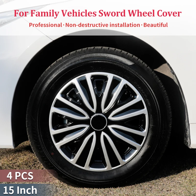 15inch Sword Style Hub Cap Cover for Iron Rim Wheel Cover Set of 4 Steel Wheel Cover Replacement Hubcap for R15 Tire