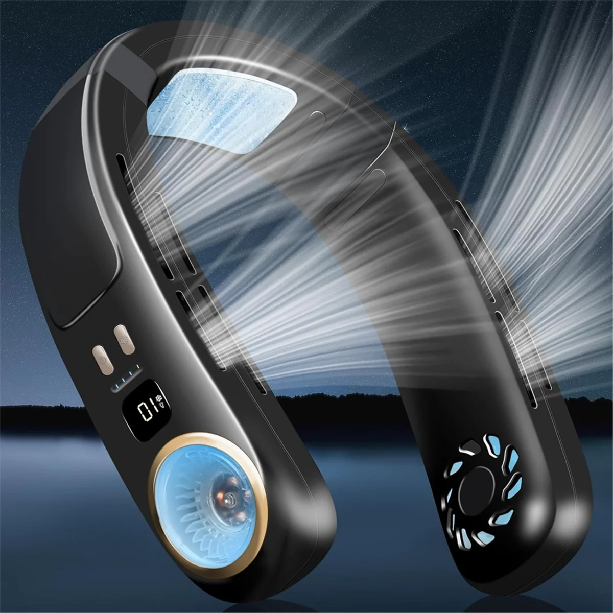 

Портативный вентилятор-кондиционер для шеи, перезаряжаемый, безлопастной, с функцией обдува холодным воздухом, персональный охладитель, черный