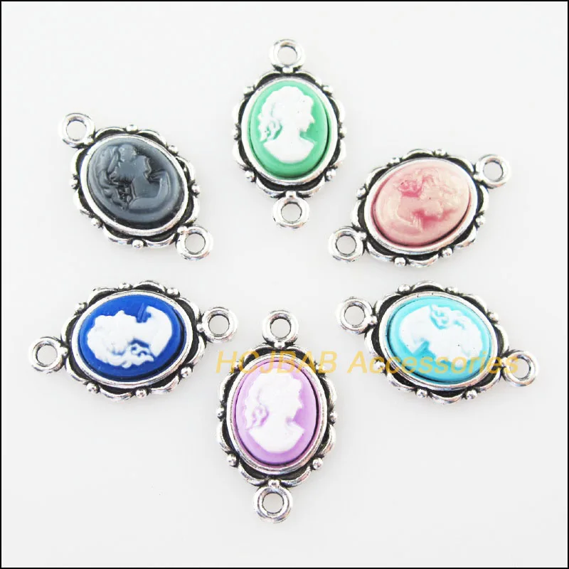 12Pcs Tibetan Silver Plated Beauty Mixed Resin Charms Pendants Connectors 12x21mm