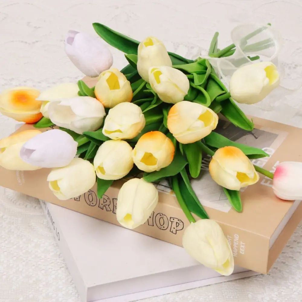 10Pcs Creative Simulated Tulip Flower Silk Flower Realistic Bouquet of Artificial Plants Rustic DIY Artificial Tulip Flowers