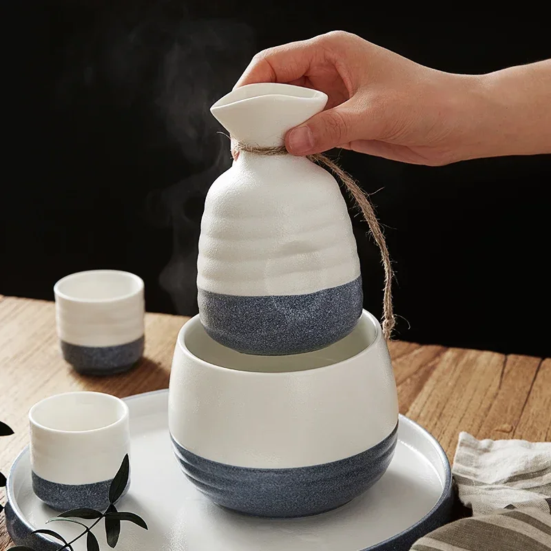 Japanese Ceramic Sake Set White Wine Jug and Water Cup Collection Elegant Drinkware for Home or Bar Traditional Small Cellar