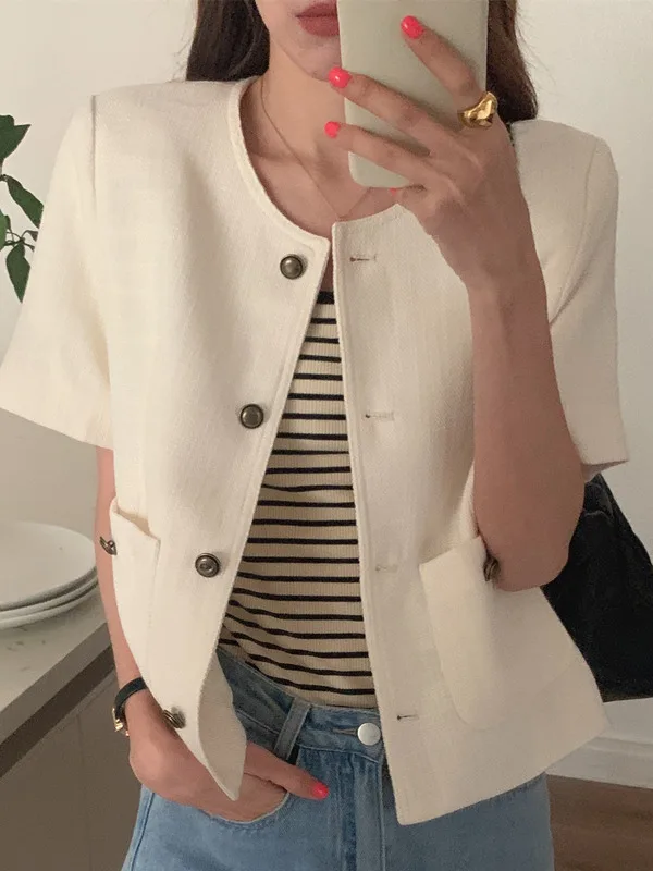 

Chic Summer Casual round Ne Single Button Loose ort Sve Thiened Woolen Coat for Women ort Length Other 00% Material