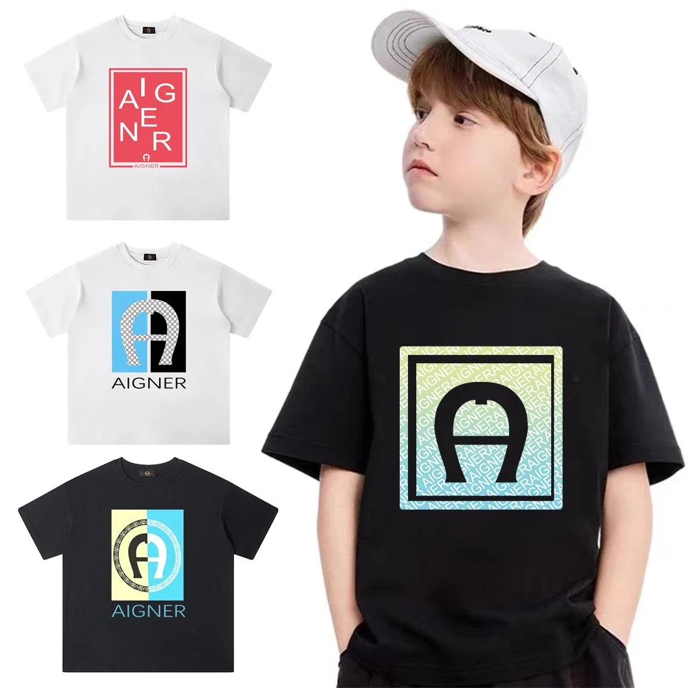 

Boys' high-quality short sleeved T-shirt with LOGO logo printed pure cotton sports shirt, boys' casual short sleeved shirt