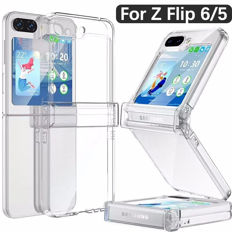 2024 Hinge Protection Case for Samsung Galaxy Z Flip 6 5 Hard PC Transparent Cover Bumper Zflip5 zflip6 5G Folding Cases Funda