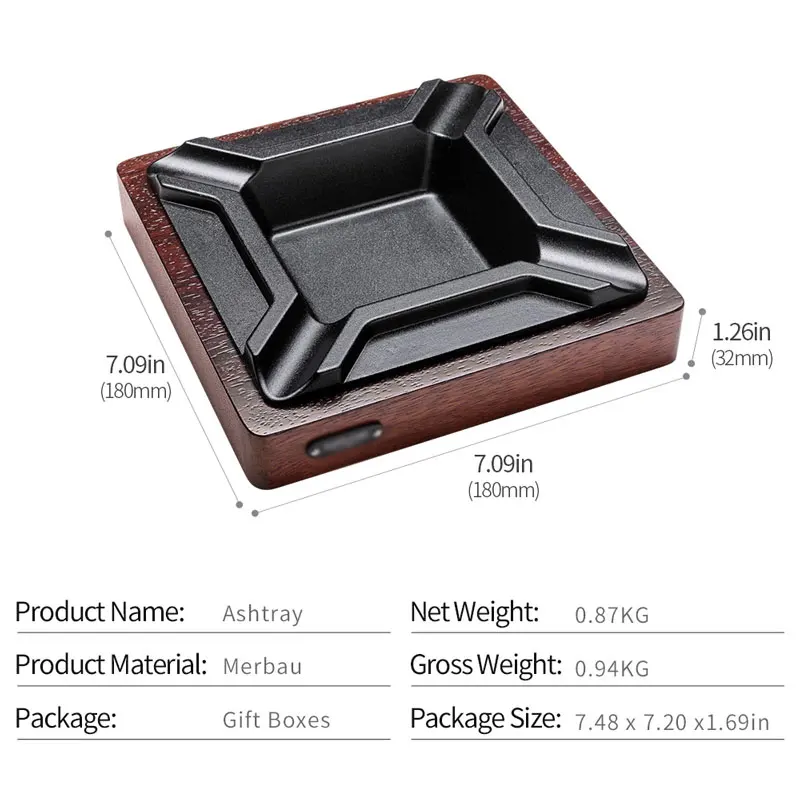 Square Cigar Ashtray Wood Base Metal Slot Cigar Ashtray Holder Cigar Ashtray Smoking Accessories Tools Tray Outdoor Ashtray