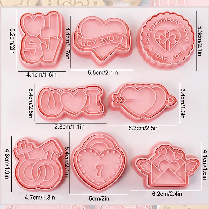 8 Pieces Valentine\'s Day Biscuit Mold LOVE Envelope Shape Sandwich Cookie Mold Plastic Cookie Cutter Cookie Stamps Baking Mold