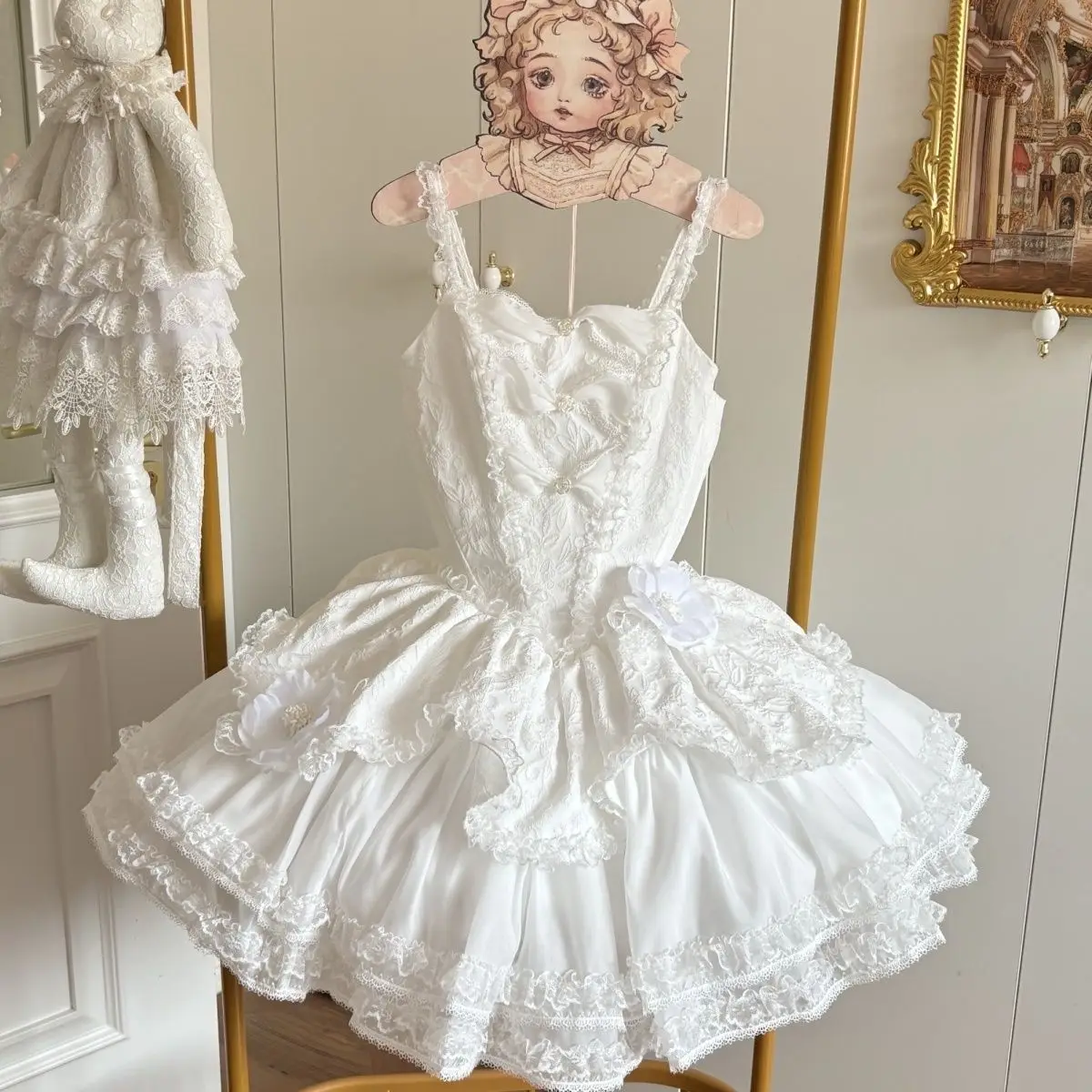 

Japan Sweet white lovely dress Genuine Lolita Jasmine White Fishbone Dress