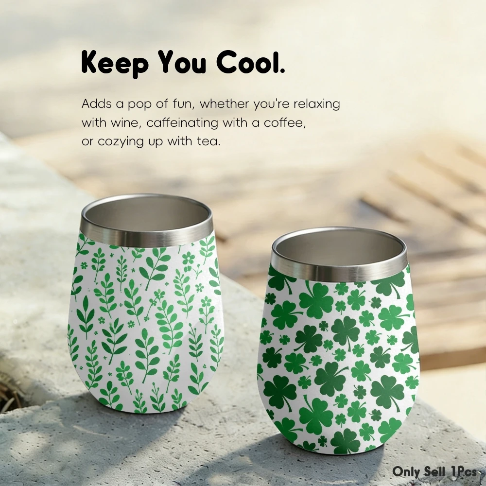 Lucky Clover Botanical Vacuum Flasks 12oz Insulated Stainless Steel Mug with Lid Double Wall Drink Coffee Cup Travel Tumbler