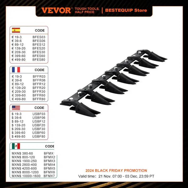 VEVOR Bucket Tooth Bar Heavy Duty Tractor Bucket Teeth Bar for Sub-Compact Tractor Loader 4560 lbs Load-Bearing Capacity