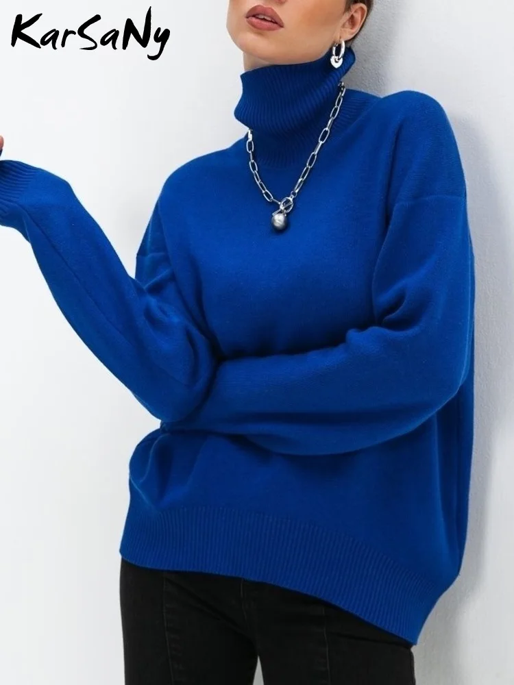 Winter Green Oversized Turtleneck Sweater Women Oversized Pullovers Loose Tops Autumn Blue Jumpers Warm Sweaters For Women 2023