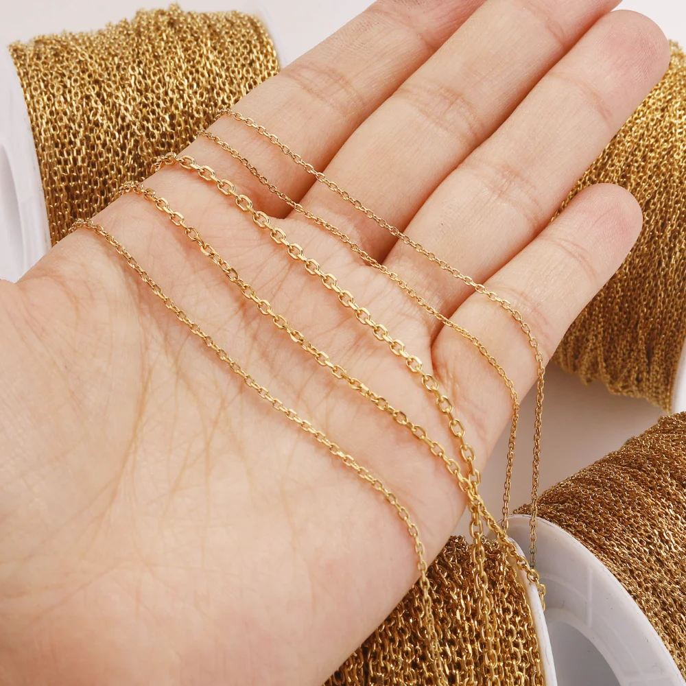 2m Stainless Steel Gold PVD Plated Corner Cable Chain Bulk Necklace Bulk Cable for DIY Jewelry Making Supplies Lot Wholesale