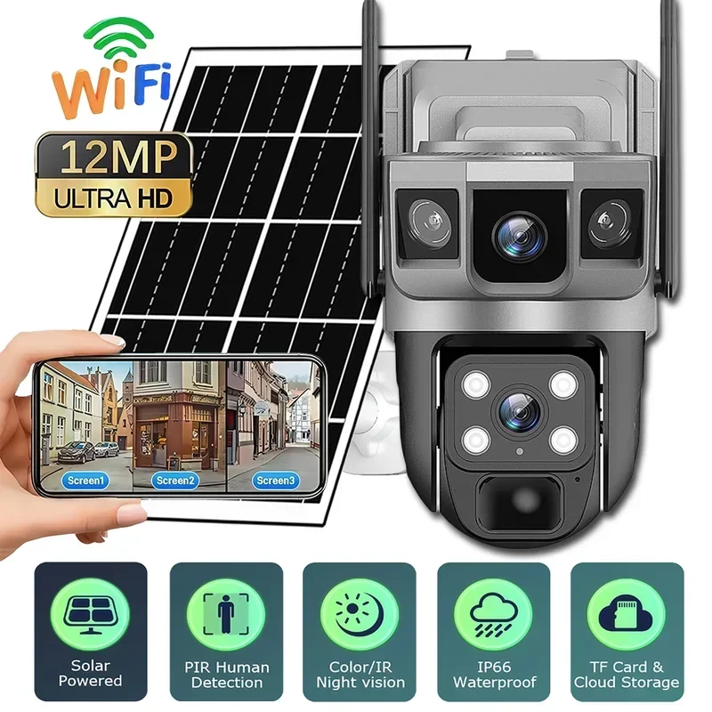 

V380Pro WiFi Solar Camera 4K 12MP CCTV Solar Panel Battery Dual Lens Baby Monitor PIR Motion Detect Cameras Security Protection