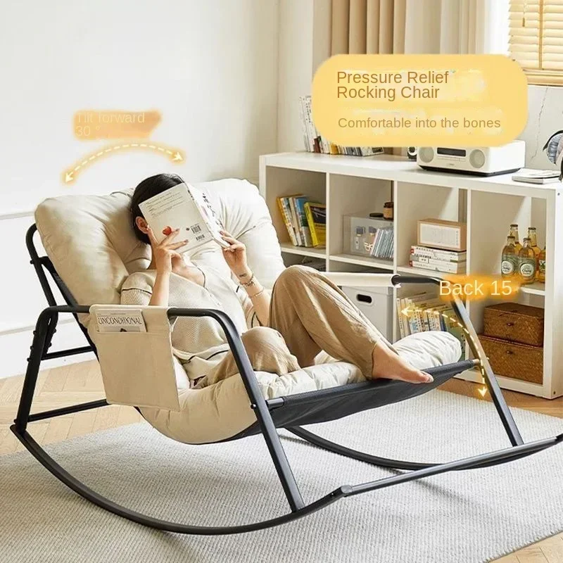 Double rocking chair enlarged and widened adjustable adult balcony home technology fabric can sit and lie down rocking recliner