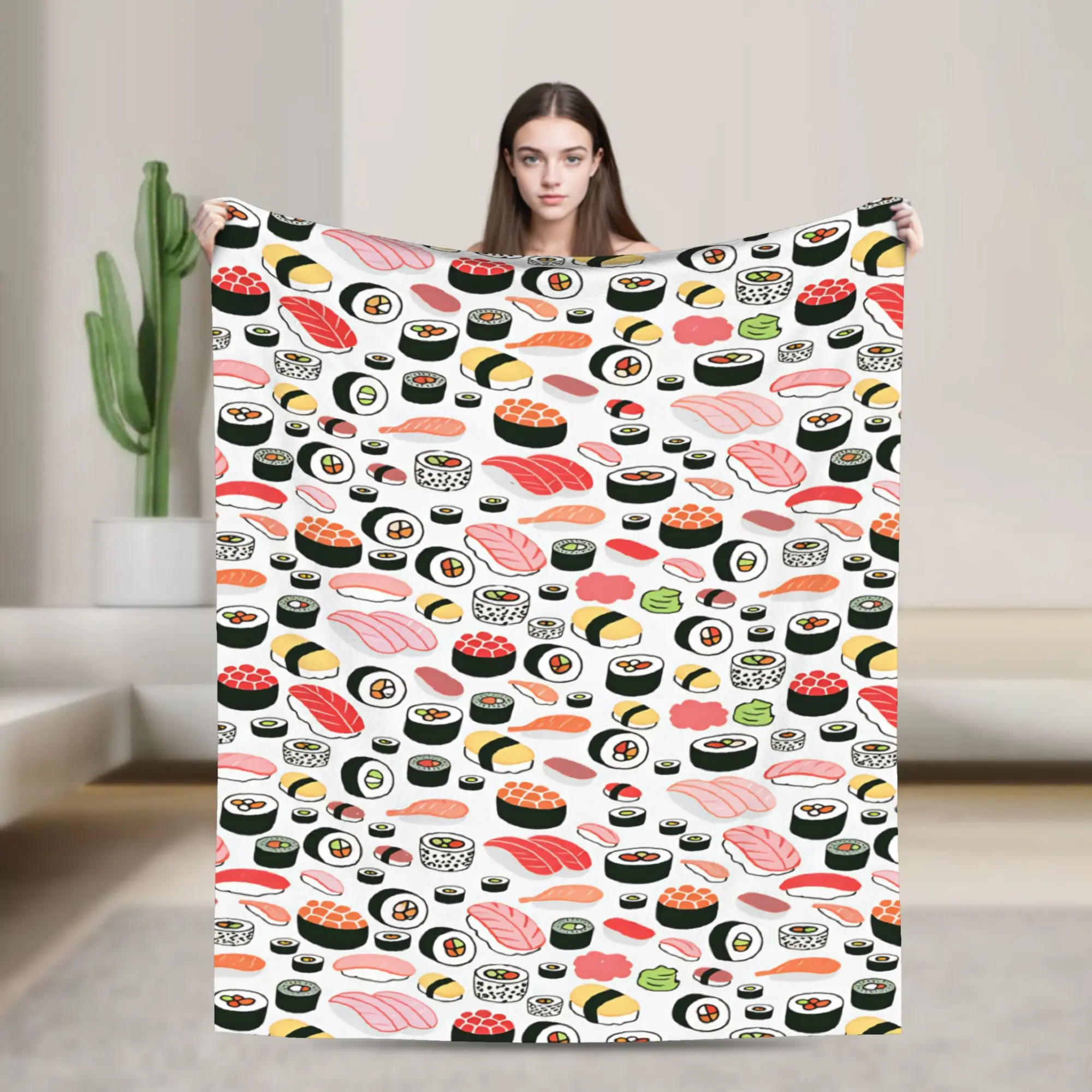 Pastel Sushi Scatter Blanket Winter  Soft Throw Blanket For Girls Sofa Home Flannel Bedspread Bed Cover