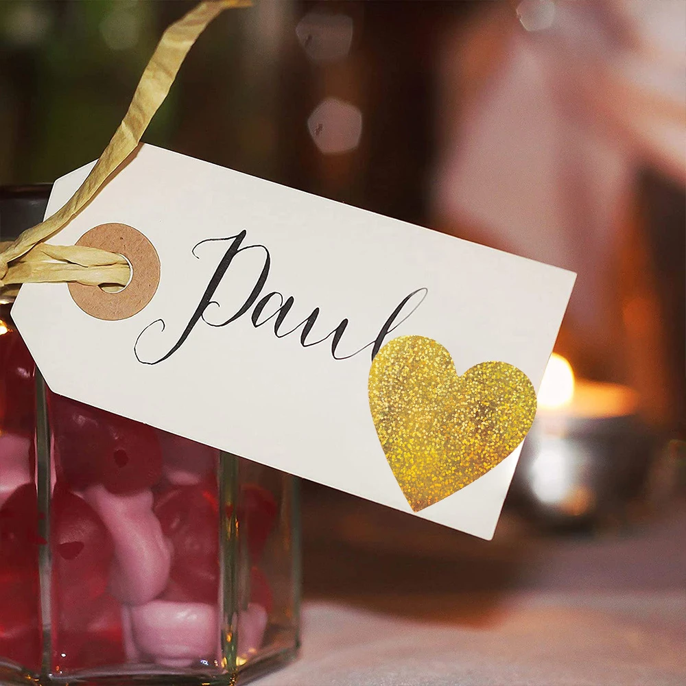 Heart-shaped Laser Stickers 500pcs Holographic Glitter Sealing Label for Valentine's Day Anniversary Gift Wrapping Decor Sticker