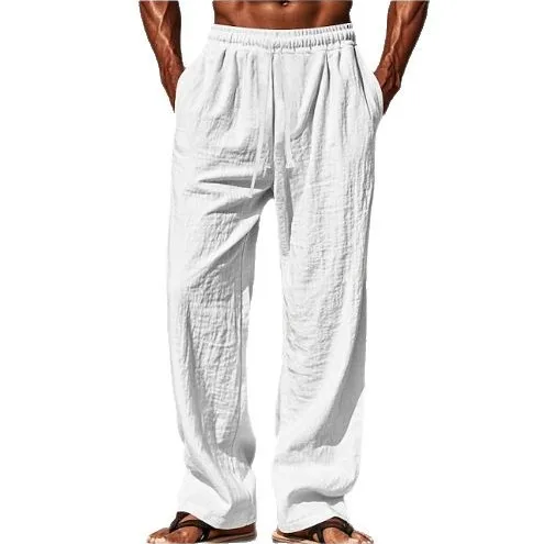 Pantaloni estivi da uomo da spiaggia, vestibilità ampia, solidi, casual, traspiranti, con coulisse, lunghezza intera, tasche a vita media dritte, pantaloni impiombati