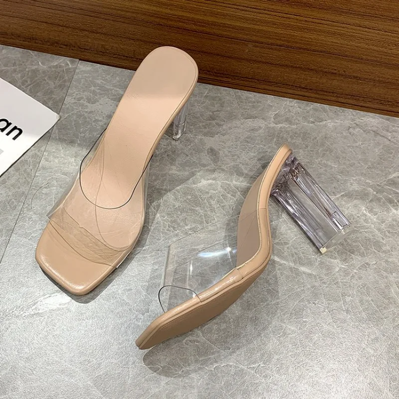 2022 New Sandals Open Toe High Heels Women Transparent Plexiglass Slippers Heel Transparent Sandals High Heel Sandals Shoes