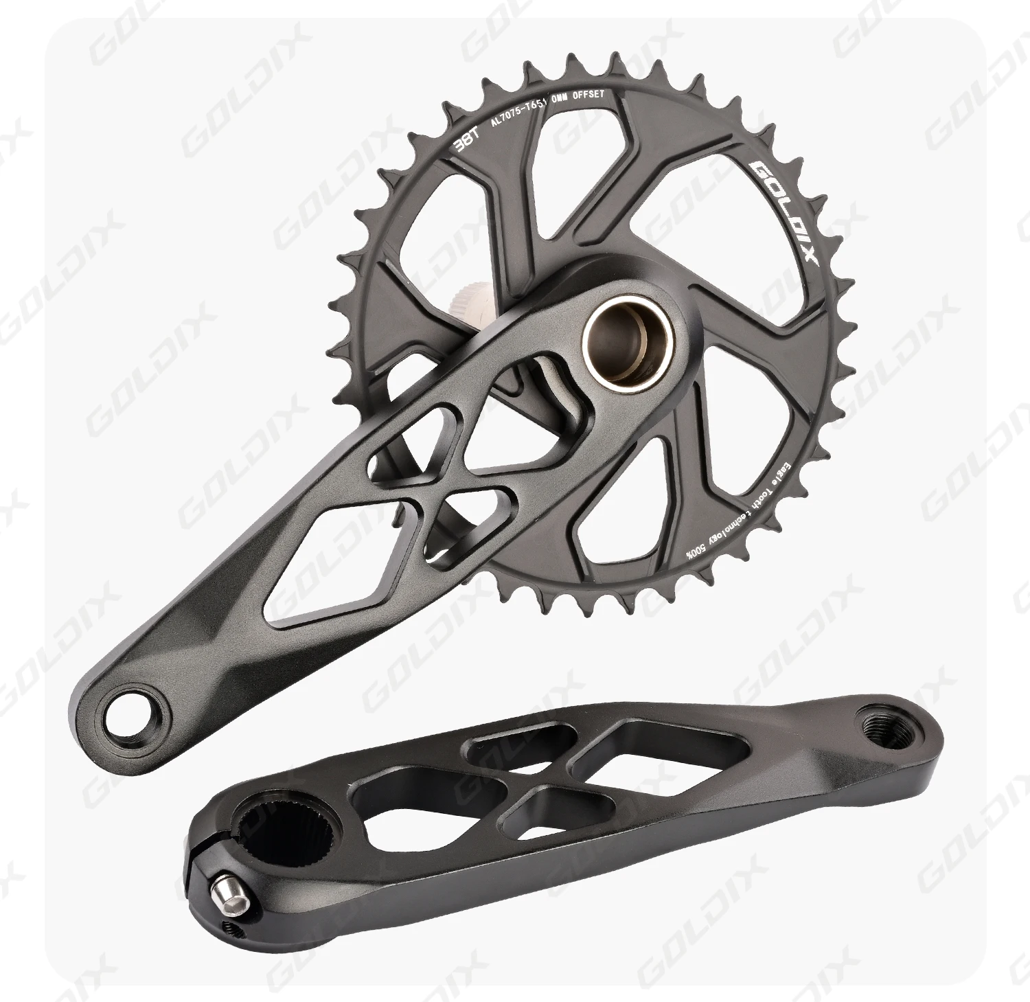 GOLDIX Hochfeste Fahrradkurbelgarnitur 165/170/175mm Geschmiedeter Legierungs-Kurbelarm 3-Bolzen-Direktmontage Schmal-Breit-Kettenblatt für MTB-Fahrrad – Detail 9