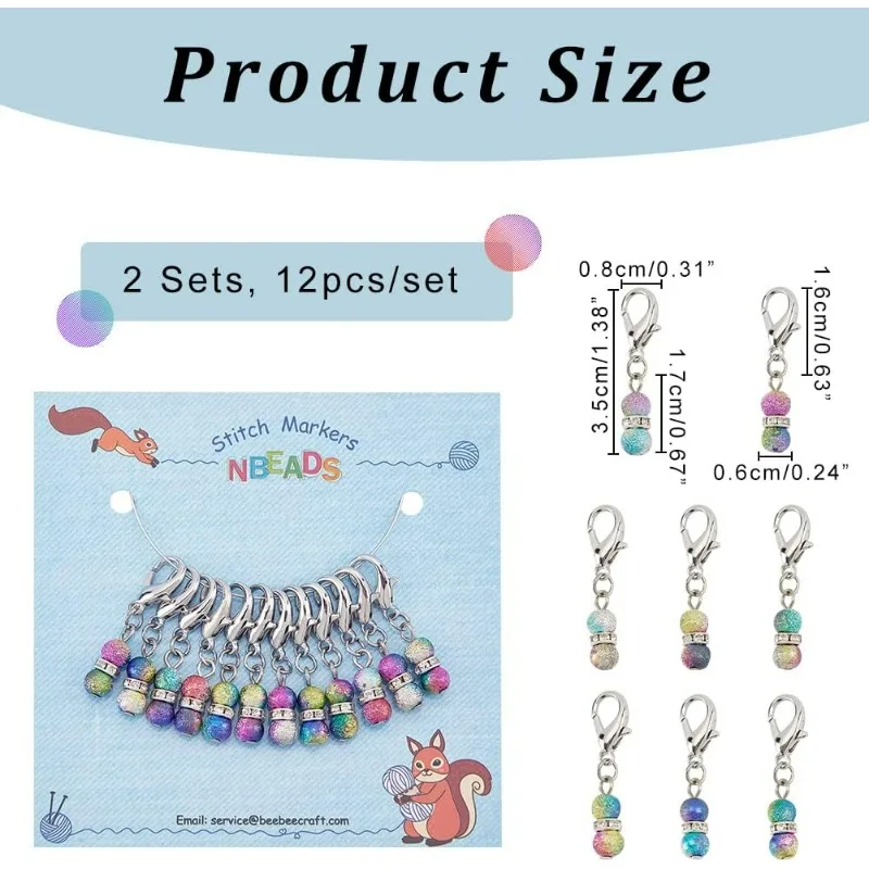 24 Pcs Beaded Stitch Markers, Acrylic Beaded Crochet Stitch Marker Charms Removable Lobster Clasp Locking Stitch Marke