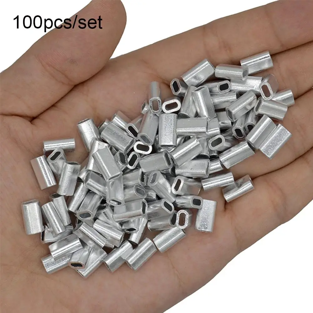 Aluminum Fishing Crimp Sleeves 100pcs/lot Double Oval Fishing Line Crimping Tube Wire Crimp Connector Accessories 1.0-2.0mm