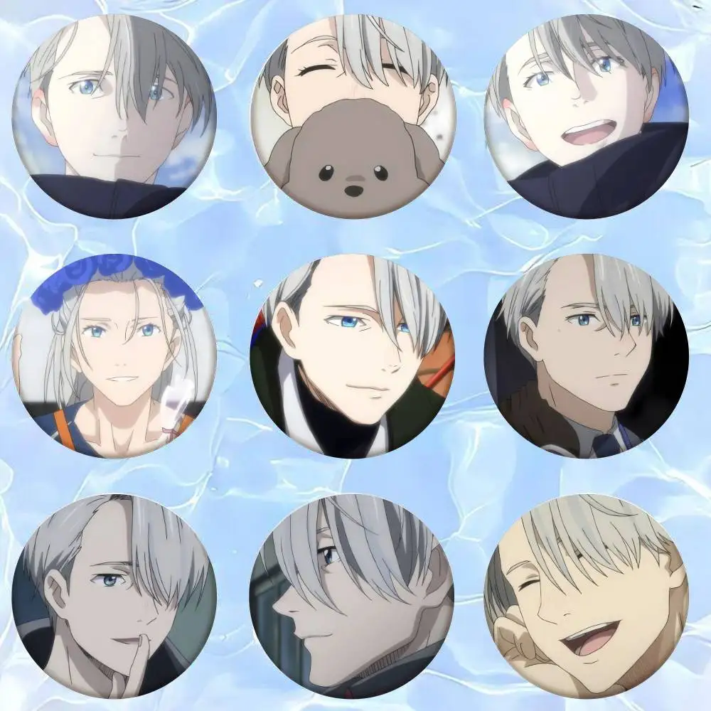 Broche redondo de hojalata con diseño de anime Victor Nikiforov de Yuri On Ice, ideal para sombrero, bolso, accesorios creativos de joyería para solapa, regalos.