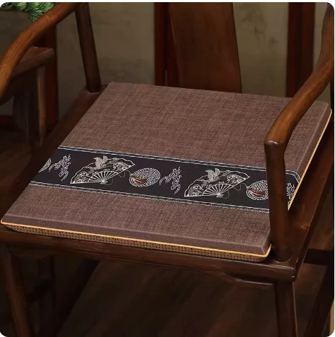 Custom Patchwork Fan Chinese Seat Cushions with ties for Sofa Armchair Dining Chair Pads, Non-slip, Waterproof Cotton Linen