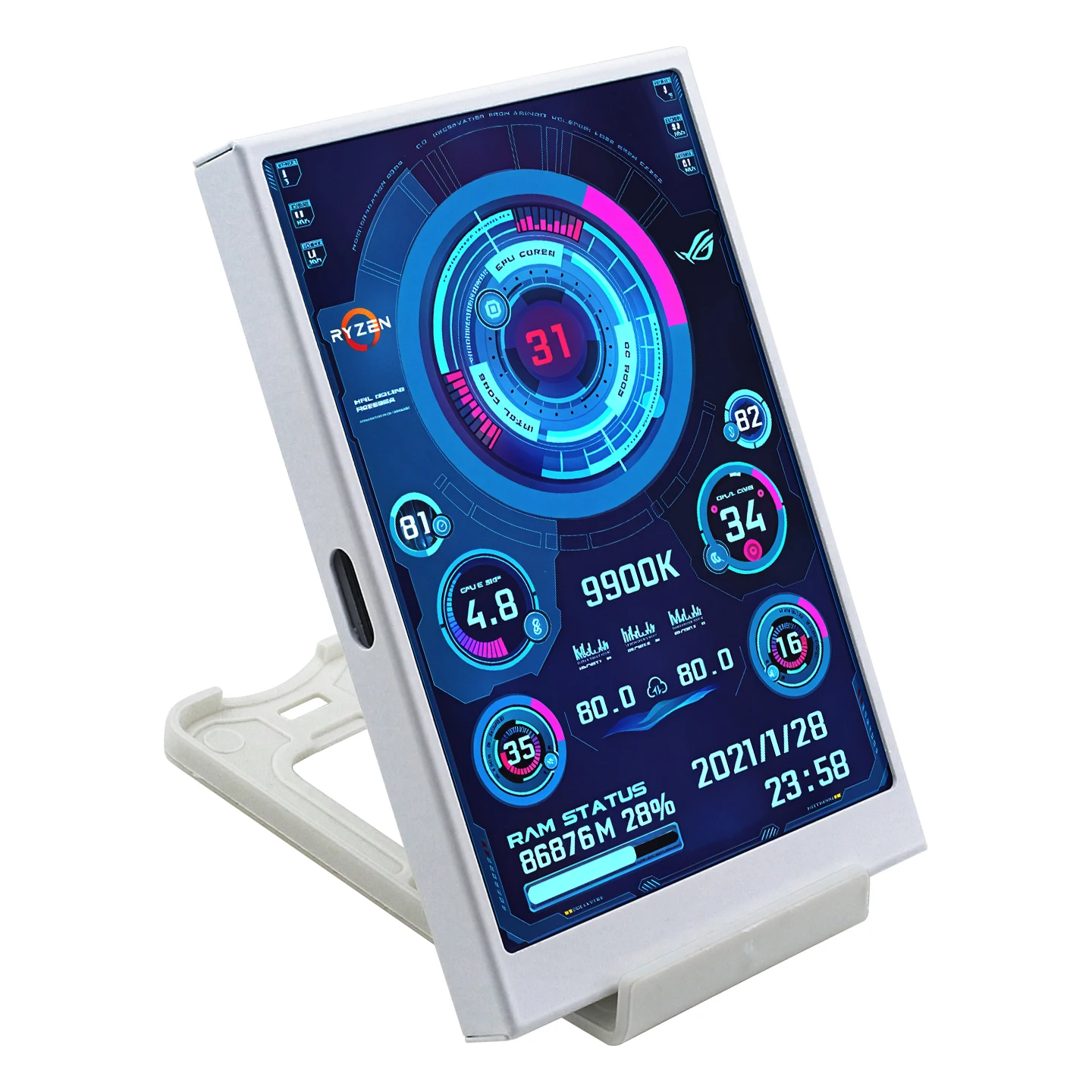 TURZX 3.5 / 5 Inch IPS USB Secondary Screen for Computer CPU GPU RAM HDD Monitor Type C Display NO AIDA64 LCD for Windows 10 11