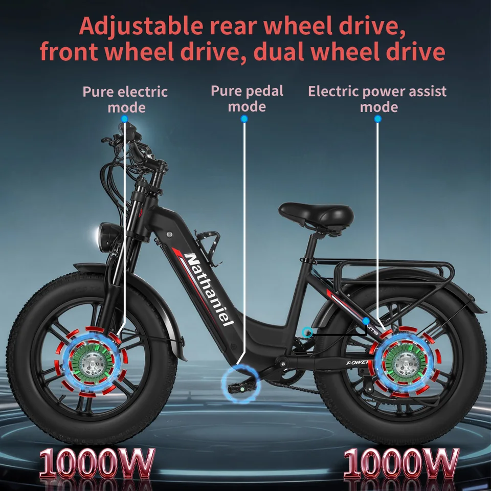Nathaniel SYR08 Dual Motor 2000W Electric Bike 48V40AH Dual Battery Adult Off-Road Electric Bicycle 20 inch All-Terrain E-Bike image 10